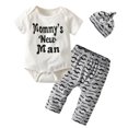 thumbnail image 1 of Newborn Infant Baby Boy Clothes Letter Short Sleeve Romper + Pants + Hat 3PCS Outfits Set Gray, 1 of 7