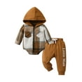 thumbnail image 1 of Newborn Infant Baby Boy Clothes Long Sleeve Plaid Romper Hooded Letter Pants Outfits Set Brown 3-6 Months, 1 of 6
