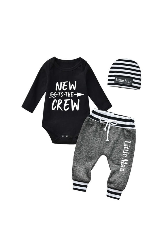 Newborn Infant Baby Boy Clothes Long Sleeve Romper Pants Headband Hat Outfits Set ( Newborn, Black)