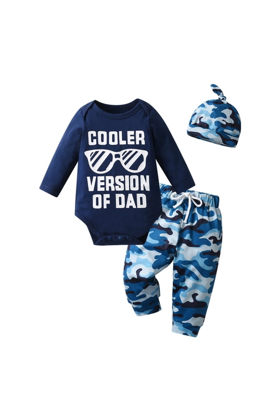 Newborn Infant Baby Boy Clothes Long Sleeve Romper Pants Headband Hat Outfits Set( Newborn, Blue)