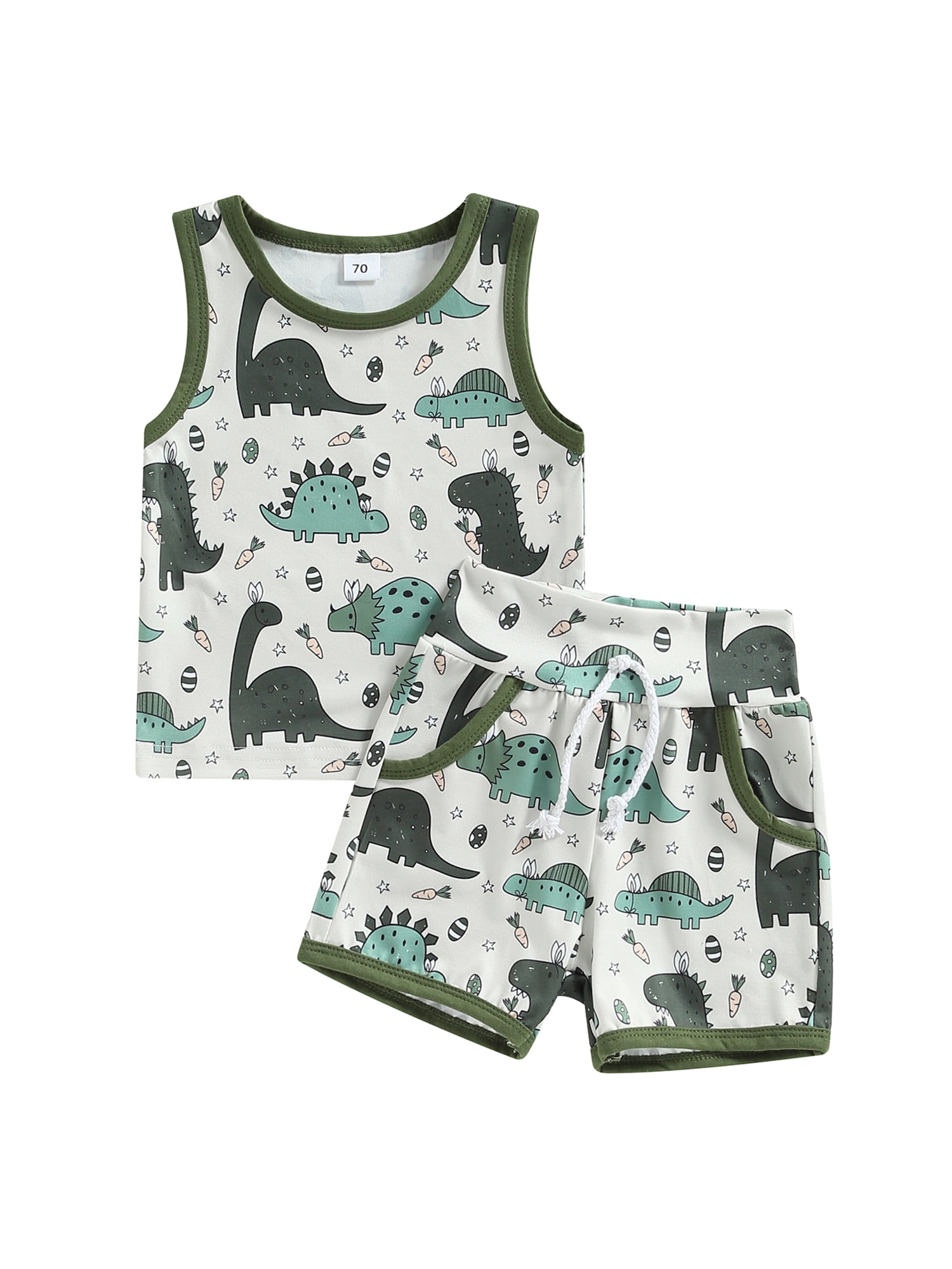 Newborn Infant Baby Boy Clothes Set Dinosaur Sleeveless Vest Tank Tops