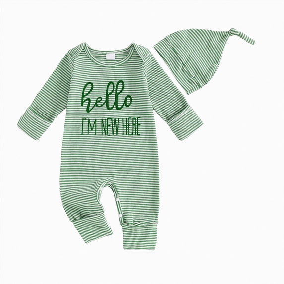 Newborn Infant Baby Boy Fall Clothes Romper Letter Embroidery Long Sleeve Crew Neck Jumpsuit with Hat