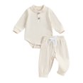 thumbnail image 1 of Newborn Infant Baby Boy Girl Clothes Sets 3M  6M 12M 18M 24M Button Long Sleeve Rompers Pants Fall Spring Toddler Outfits, 1 of 10