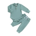 thumbnail image 1 of Newborn Infant Baby Boy Girl Clothes Sets 3M  6M 12M 18M 24M Button Long Sleeve Rompers Pants Fall Spring Toddler Outfits, 1 of 10