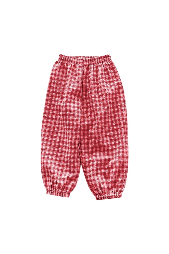 Newborn Infant Baby Boy Girl Cotton Linen Pants High Waisted Plaid Soft Pants Toddler Pull on Casual Loose Joggers