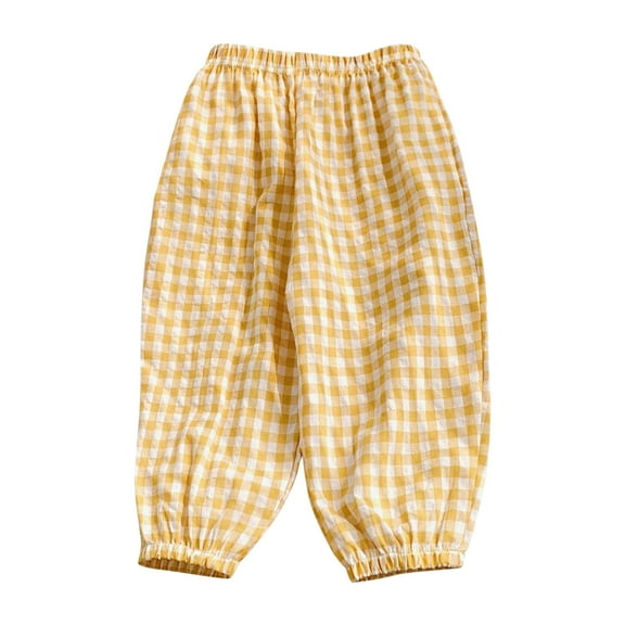 Newborn Infant Baby Boy Girl Cotton Linen Pants High Waisted Plaid Soft Pants Toddler Pull on Casual Loose Joggers