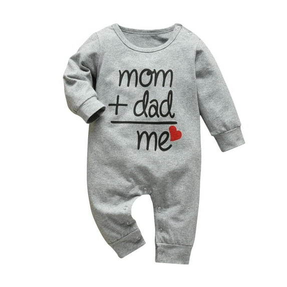 Newborn Infant Baby Boy Girl Letter Romper Long Sleeve One Piece Jumpsuits Clothes Sets Gray 0-3 Months