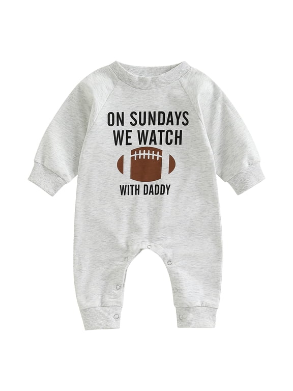 Newborn Infant Baby Boy Girl On Sundays We Watch Football with Daddy/Mommy Onesie Romper Jumpsuit Baby Football Outfit