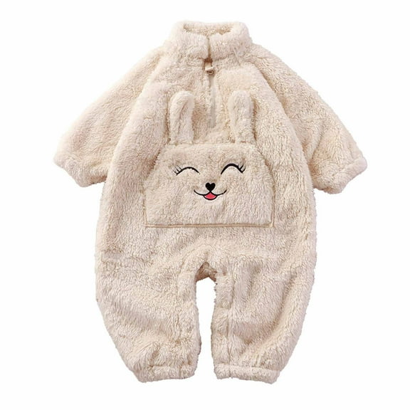 Newborn Infant Baby Boy Girl Romper Long Sleeve Flannel Jumpsuit Outfits Cute Zipper Winter Warm Fleece Soft Onesie Playsuit Outfit