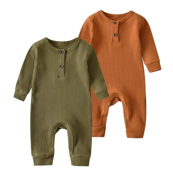 Newborn Infant Baby Boy Girl Solid Romper Long SleeveOne Piece Jumpsuits Clothes Sets Yellow & Dark Green 3-6 Months