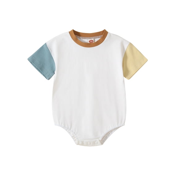 Newborn Infant Baby Boy Girl Summer Clothes LContrast Color Short Sleeve Bodysuit Jumpsuit Casual Outfit