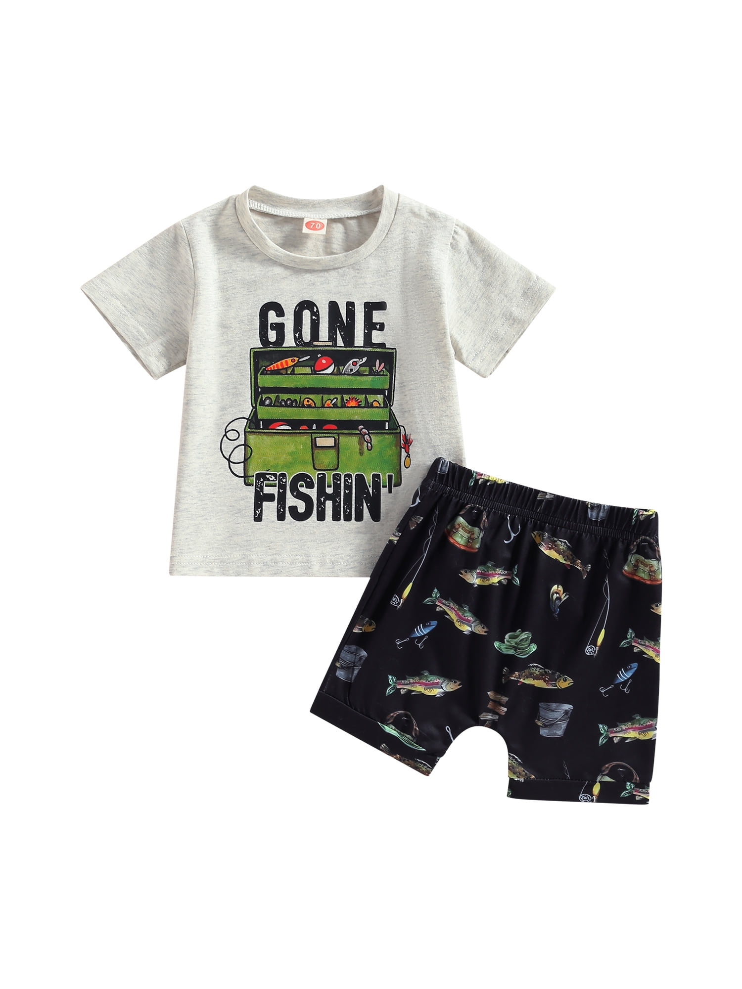 Newborn Infant Baby Boy Girl Summer Clothes Short Sleeve Letter T-Shirt  Elastic Waist Shorts Sets Fishing Outfit 2Pcs 