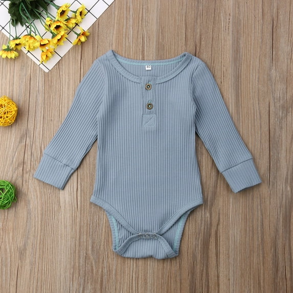 Newborn Infant Baby Boy Girls Romper Bodysuit Jumpsuit Cotton Clothes Outfits Blue 6-12 Months