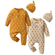 Newborn Infant Baby Boy Long Sleeve Romper Clothes One Piece Jumpsuit with Headband Outfits (0-3 Months)