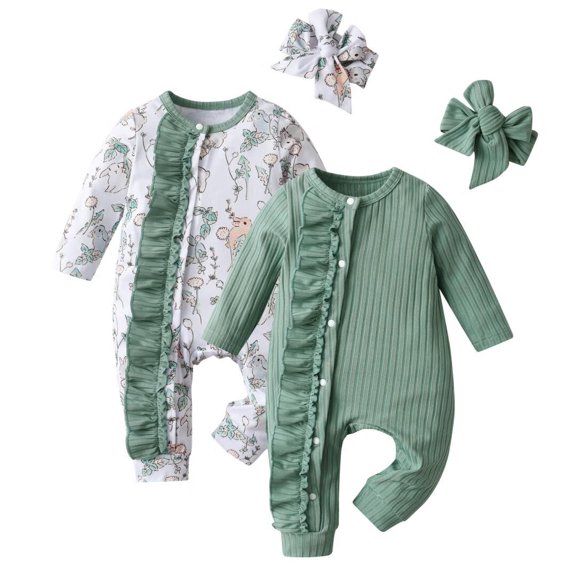 Newborn Infant Baby Boy Long Sleeve Romper Clothes One Piece Jumpsuit with Headband Outfits (6-9 Months)