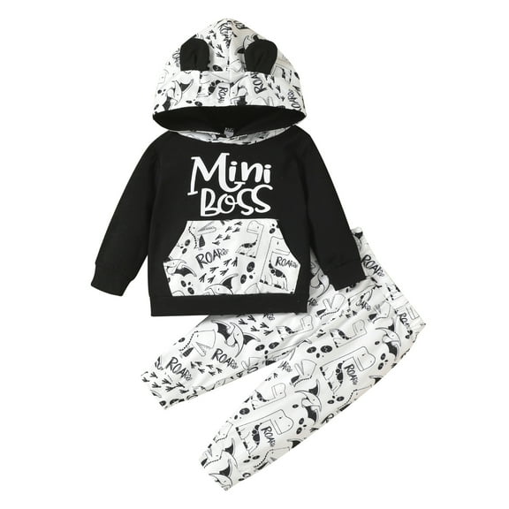 Newborn Infant Baby Boy Pant Suit 6M 12M 18M 24M Cartoon Ear Decoration Letter Printing Big Pocket Sweater High Waist Trouser