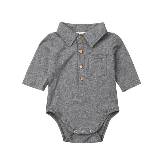 Newborn Infant Baby Boy Solid Cotton T-shirt Romper Formal Casual Jumpsuit Outfit
