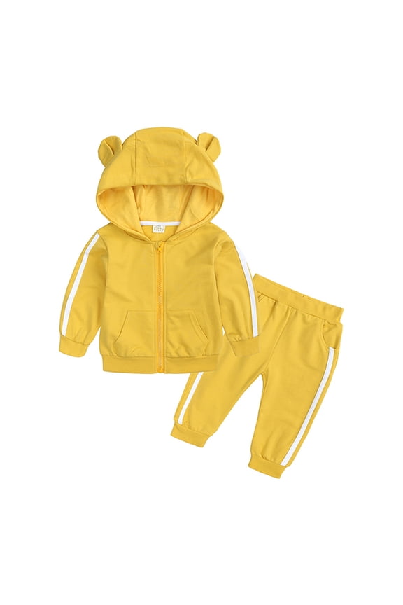 Newborn Infant Baby Boys Girls Bear's Ear Hooded Zipper Sweatshirt+Pants Outfits Boys Pants Clothes Set Boys Outfit Cake Smash Clothes