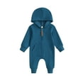 thumbnail image 1 of Newborn Infant Baby Boys Girls Fall Winter Hooded Jumpsuit Long Sleeve Zip-up Solid Color Hoodie Romper, 1 of 7