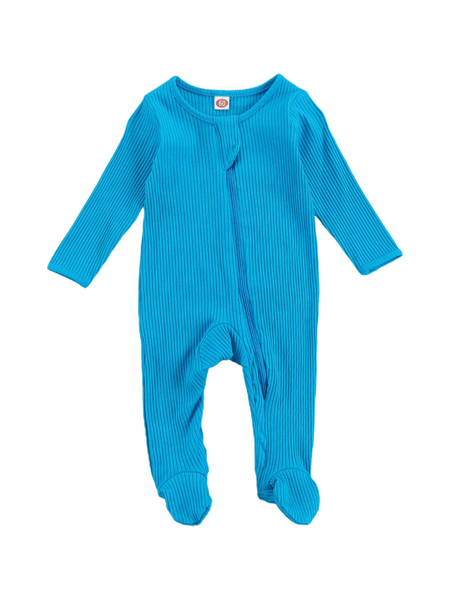 Newborn Infant Baby Boys Girls Long Sleeve Zipper Footies Romper Jumpsuit Outfit Clothes