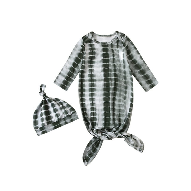 Newborn Infant Baby Boys Girls Nightgowns Tie Dye Knotted Sleeper Gown