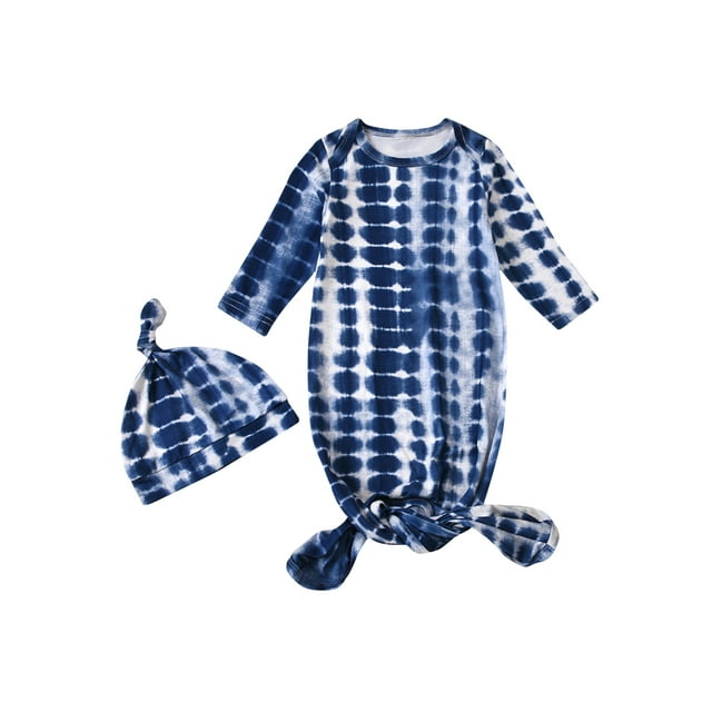 Newborn Infant Baby Boys Girls Nightgowns Tie Dye Knotted Sleeper Gown
