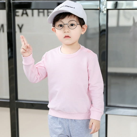 Newborn Infant Baby Boys Girls Solid Fashion Loose Warm Tops Sweatshirt Clothes Boys Toddler Long Sleeve Button Up Shirts Boys Simple Joys