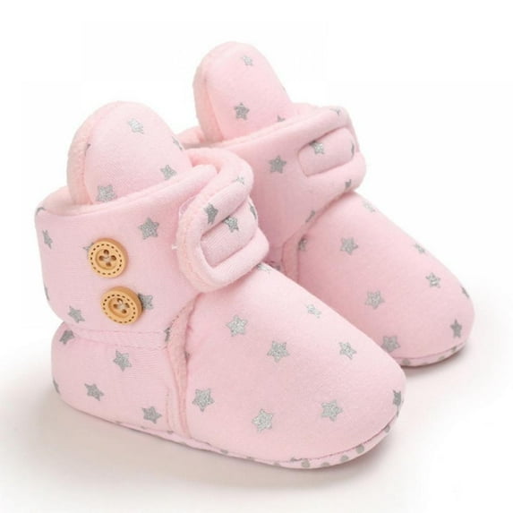 Newborn Infant Baby Cotton Booties With Gripper Soles, Soft Sole Stay-on Baby Shoes Ankle Crib Shoes Toddler First Walkers Winter Christmas Booties(Stars Print)