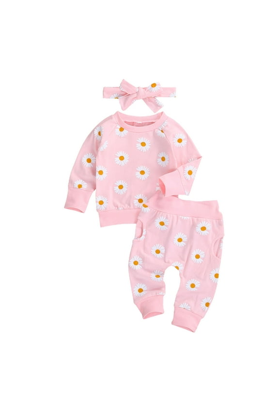 Newborn Infant Baby Girl Autumn Winter Clothes 3PCS Set, Floral Printed Sweatshirts Long Sleeve Tops+Pants+Bow Headband