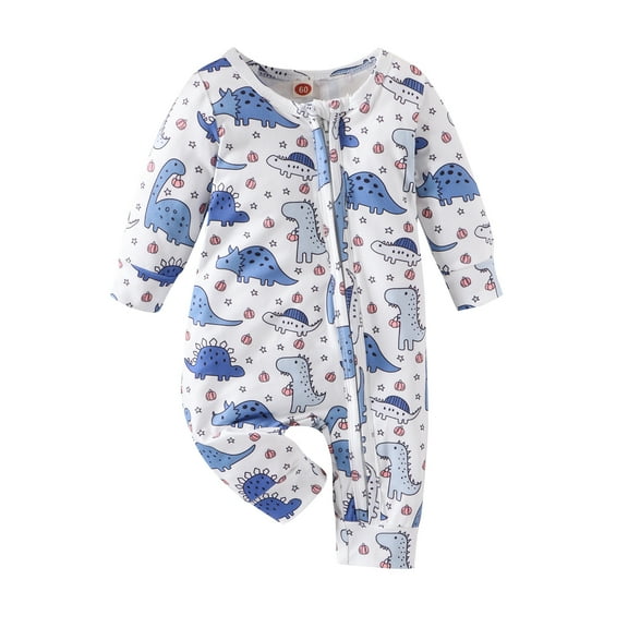Newborn Infant Baby Girl Boy Clothes Cartoon Dinosaur Fall Winter Romper Long Sleeve Zipper Jumpsuit 0-18M