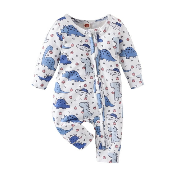 Newborn Infant Baby Girl Boy Clothes Cartoon Dinosaur Fall Winter Romper Long Sleeve Zipper Jumpsuit 0-18M