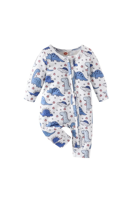 Newborn Infant Baby Girl Boy Clothes Cartoon Dinosaur Fall Winter Romper Long Sleeve Zipper Jumpsuit 0-18M