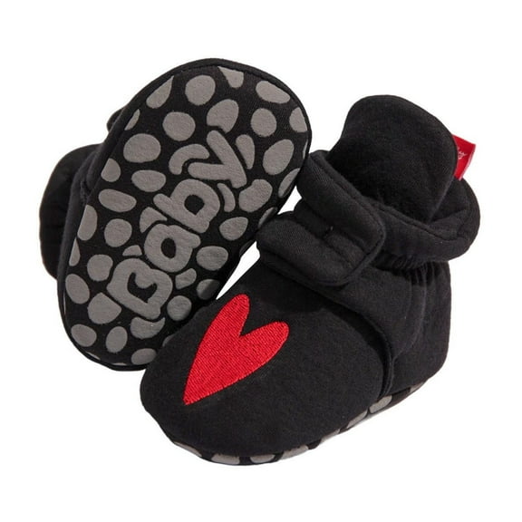 Newborn Infant Baby Girl Boy Cotton Booties Stay On Sock Slippers Soft Bedroom Shoes Non-Skid Ankle Boots 0-3, 3-6, 6-12, 12-18, 18-24 Months Black 12-18 Months