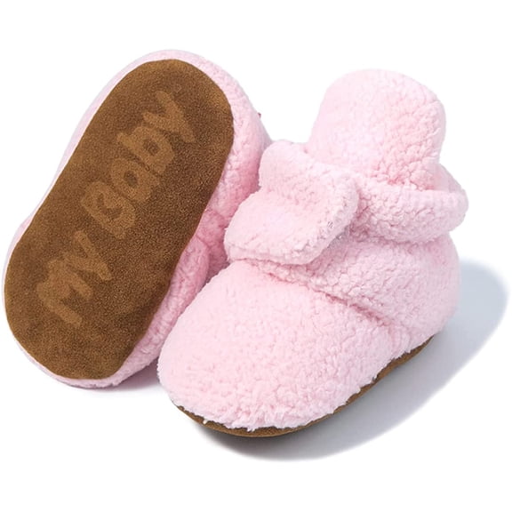 Newborn Infant Baby Girl Boy Cotton Booties Stay On Sock Slippers Soft Bedroom Shoes Non-Skid Ankle Boots With Grippers Toddler Crib Warm Shoe First Walker Birthday Shower Gift