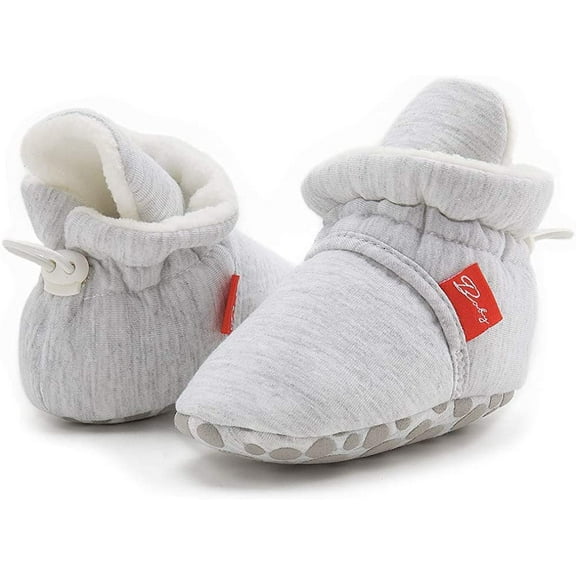 Newborn Infant Baby Girl Boy Cotton Booties Stay On Sock Slippers Soft Bedroom Shoes Non-Skid Ankle Boots With Grippers Toddler Crib Warm Shoe First Walker Birthday Shower Gift