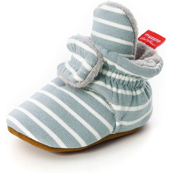 Newborn Infant Baby Girl Boy Cotton Booties Stay On Sock Slippers Soft Bedroom Shoes Non-Skid Ankle Boots With Grippers Toddler Crib Warm Shoe First Walker Birthday Shower Gift