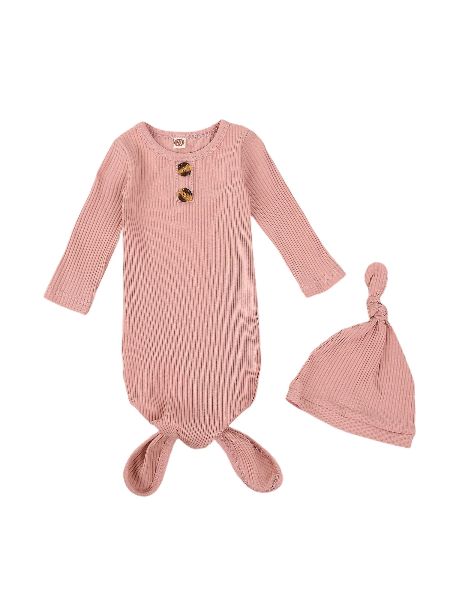 Newborn Infant Baby Girl Boy Knit Sleeper Gown Cotton Knotted Nightgown