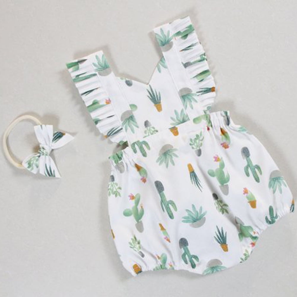 Newborn Infant Baby Girl Cactus Romper Jumpsuit Bodysuit Headband Clothes  Outfit White 0-6 Months - Walmart.com