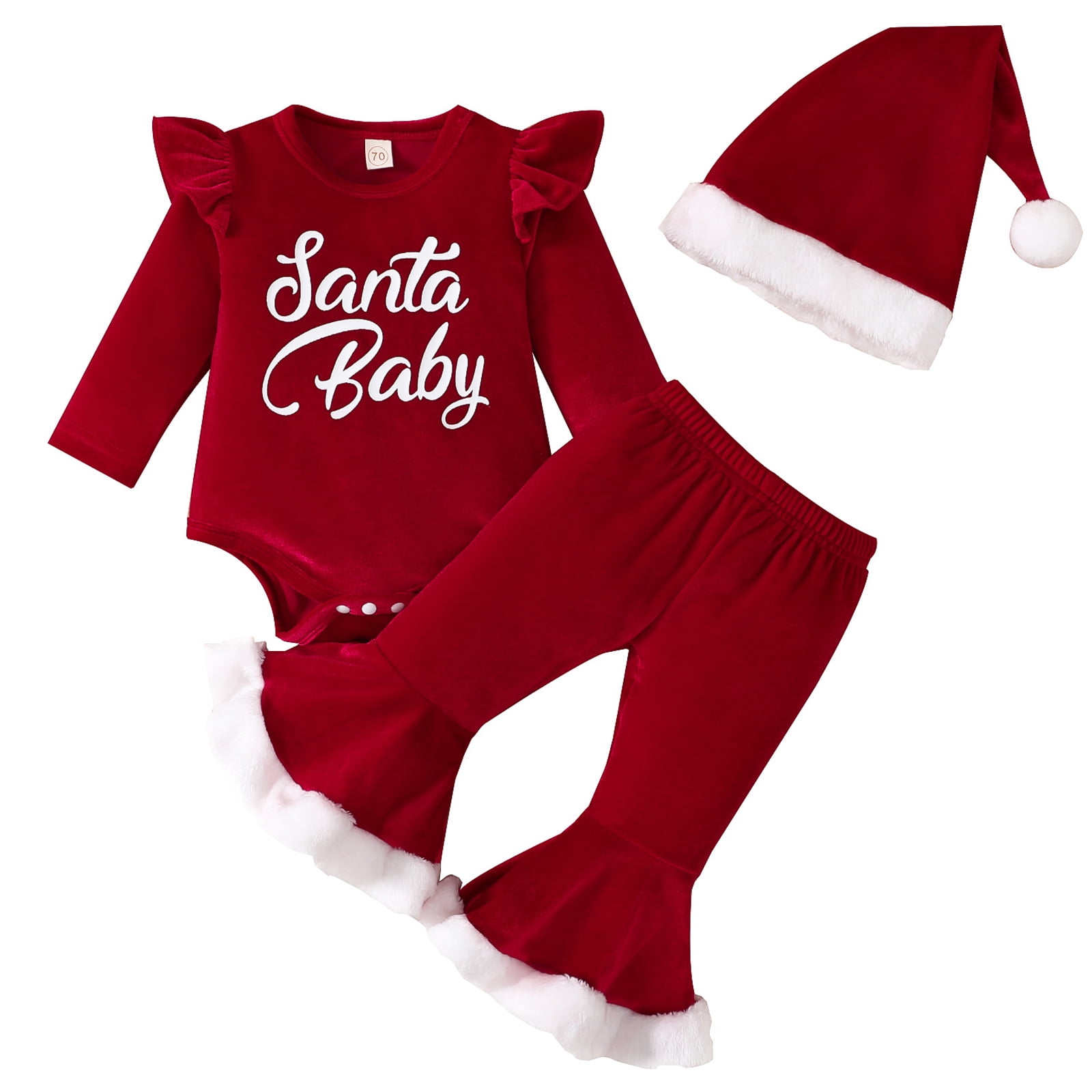 Newborn Infant Baby Girl Christmas Outfits Set Long Sleeve Ruffled
