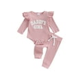 thumbnail image 1 of Newborn Infant Baby Girl Clothes Daddys Girls Ribbed Knit Long Sleeve Romper Pants Fall Winter Clothes, 1 of 9