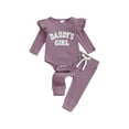 thumbnail image 1 of Newborn Infant Baby Girl Clothes Daddys Girls Ribbed Knit Long Sleeve Romper Pants Fall Winter Clothes, 1 of 9