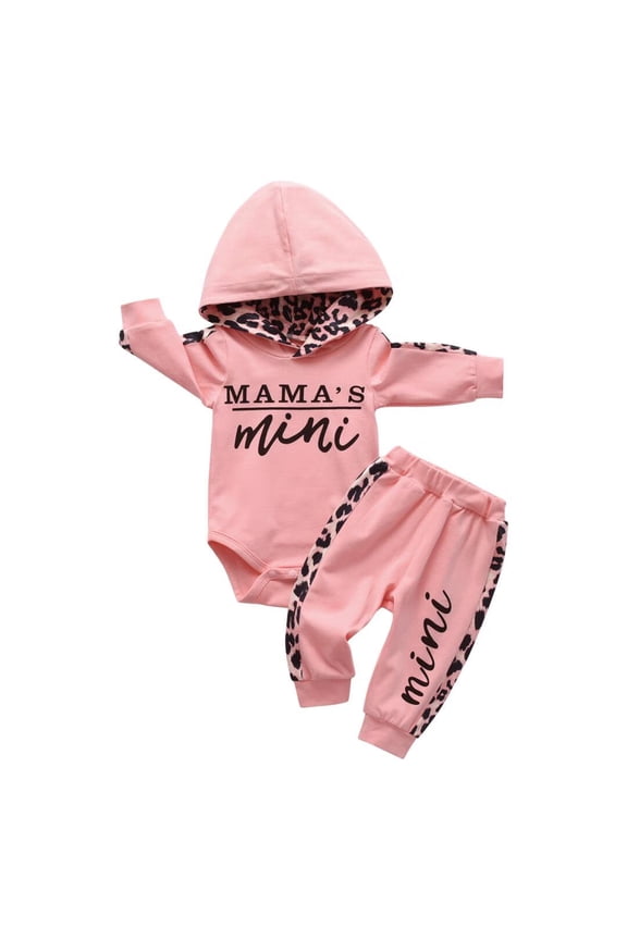 Newborn Infant Baby Girl Clothes Long Sleeve Letter Romper Hooded Pants Outfits Set Pink 3-6 Months