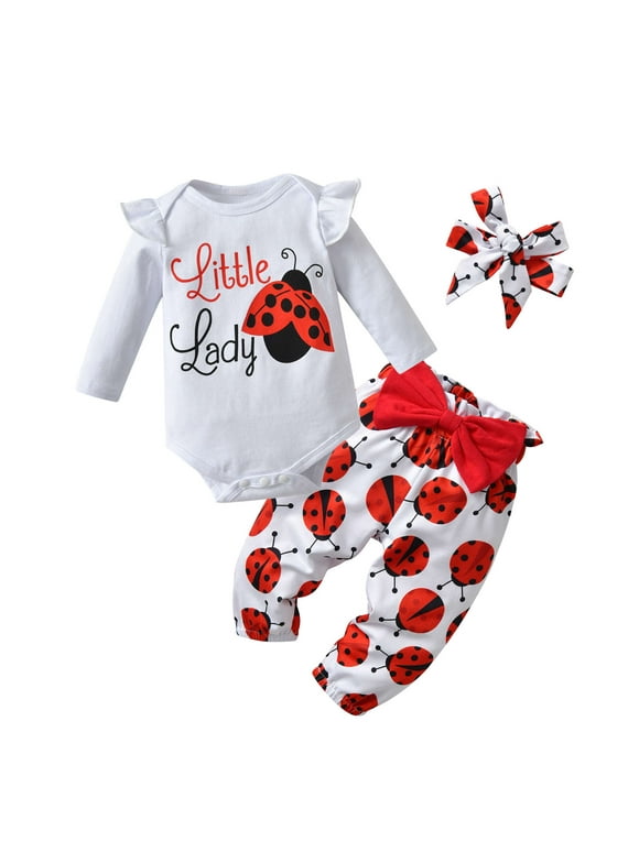 Newborn Infant Baby Girl Clothes Long Sleeve Romper Pants Headband Outfits Set Red