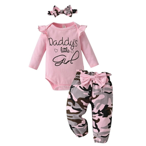 Newborn Infant Baby Girl Clothes Long Sleeve Romper Pants Headband headband Outfits Sets ( 3-6 Months, Pink)