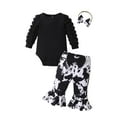 thumbnail image 1 of Newborn Infant Baby Girl Clothes Long Sleeve Romper Print Pants and Headband Outfits Set Black 6-9 Months, 1 of 6