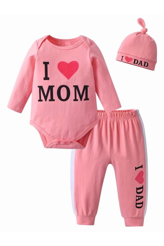 Newborn Infant Baby Girl Clothes Outfits Sets Letter Long Sleeve Bodysuit Leisure Suit Pink 6-9 Months