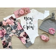HIRIGIN Newborn Infant Baby Girl Clothes Tops Romper Flower Pants 3PCS Outfits Set White 0-3 Months