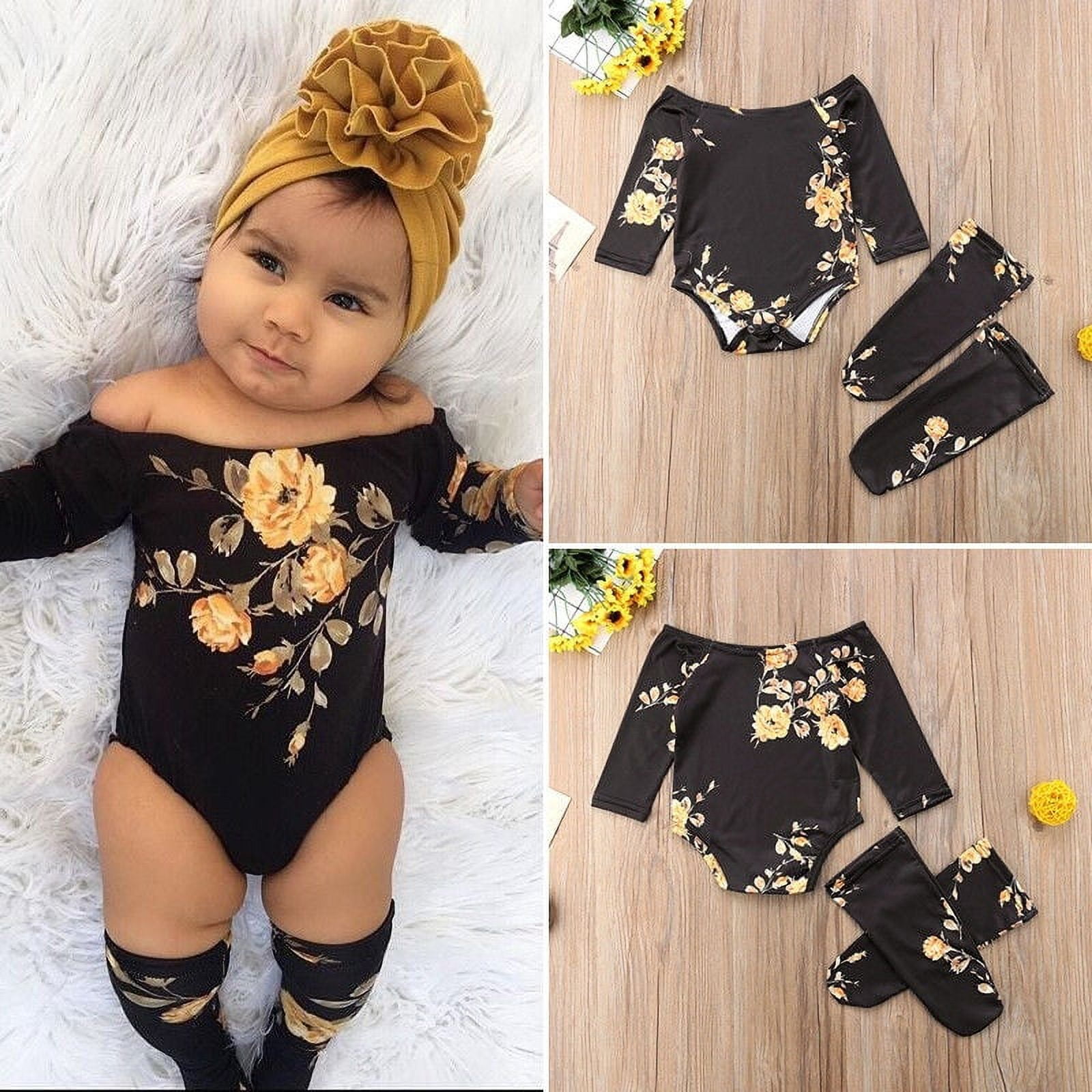 Newborn Infant Baby Girl Floral Romper Jumpsuit+Leg Warmers 3Pcs