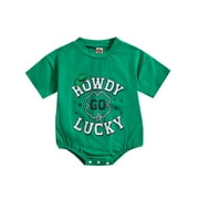 JKERTHER Newborn Infant Baby Girl St. Patricks Day T Shirt Romper Short Sleeve Shamrock Letter Print Oversized Bodysuit Bubble Onesie Top Clothes