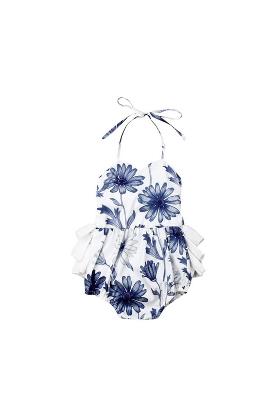 Newborn Infant Baby Girl Sunflower Print V Neck Sleeveless Backless Romper Tutu Dress Bodusuit